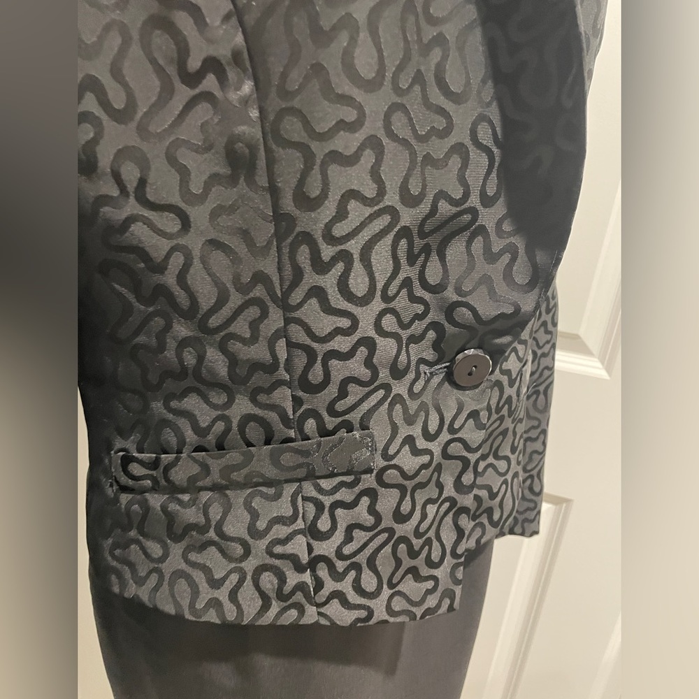 Vintage 80s Counterparts Black Satin Jacquard Evening Jacket Shawl Collar 8 - Picture 5 of 11